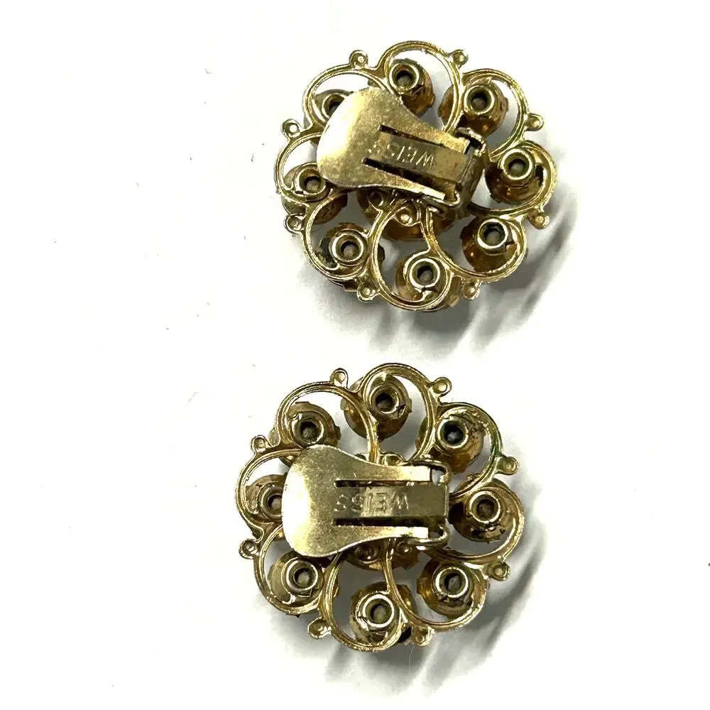 Weiss Vintage MCM Clear Aurora Borealis Rhinestone Clip‎ On Earrings